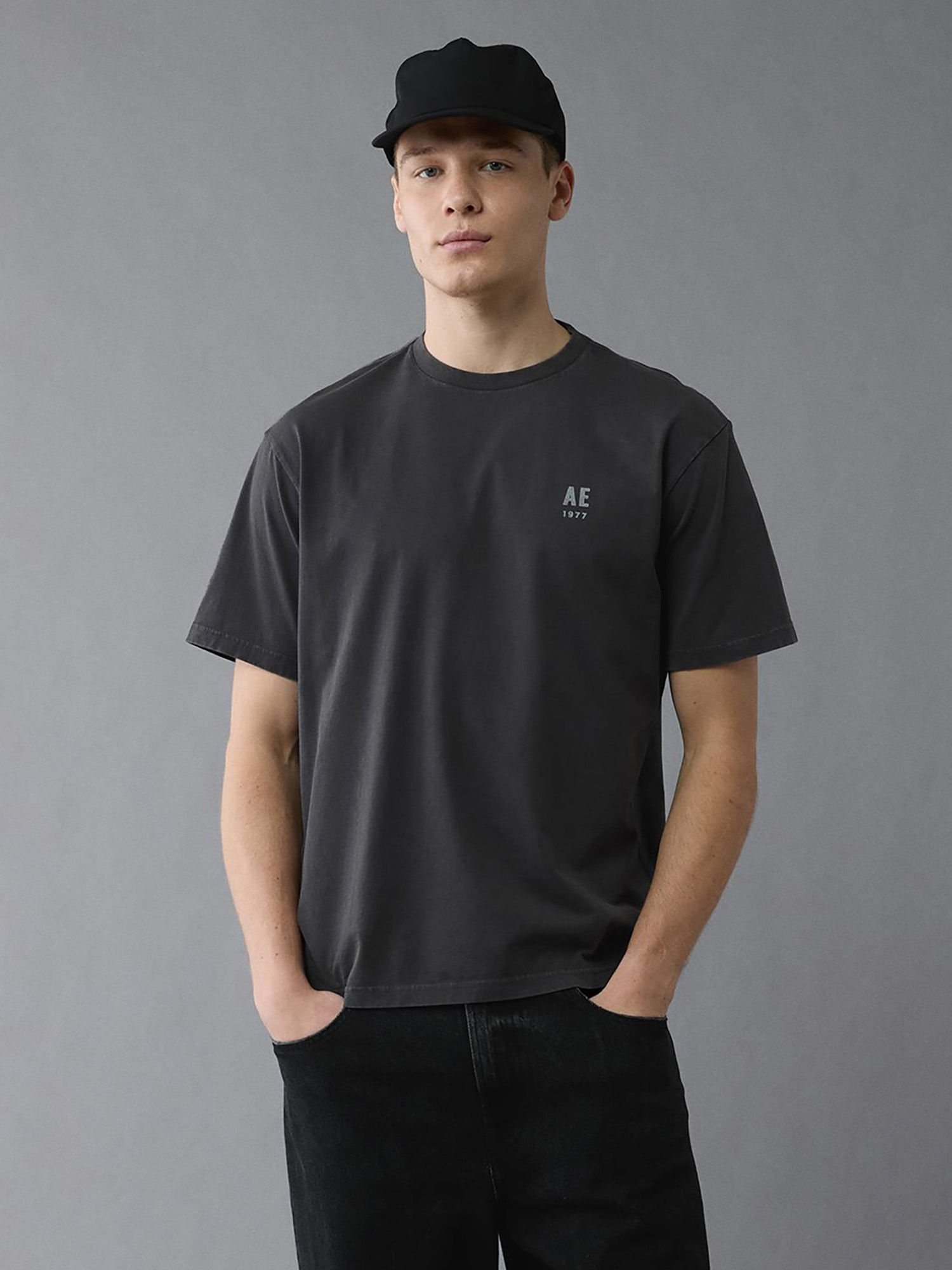 American Eagle Grey Printed Regular Fit T-Shirt