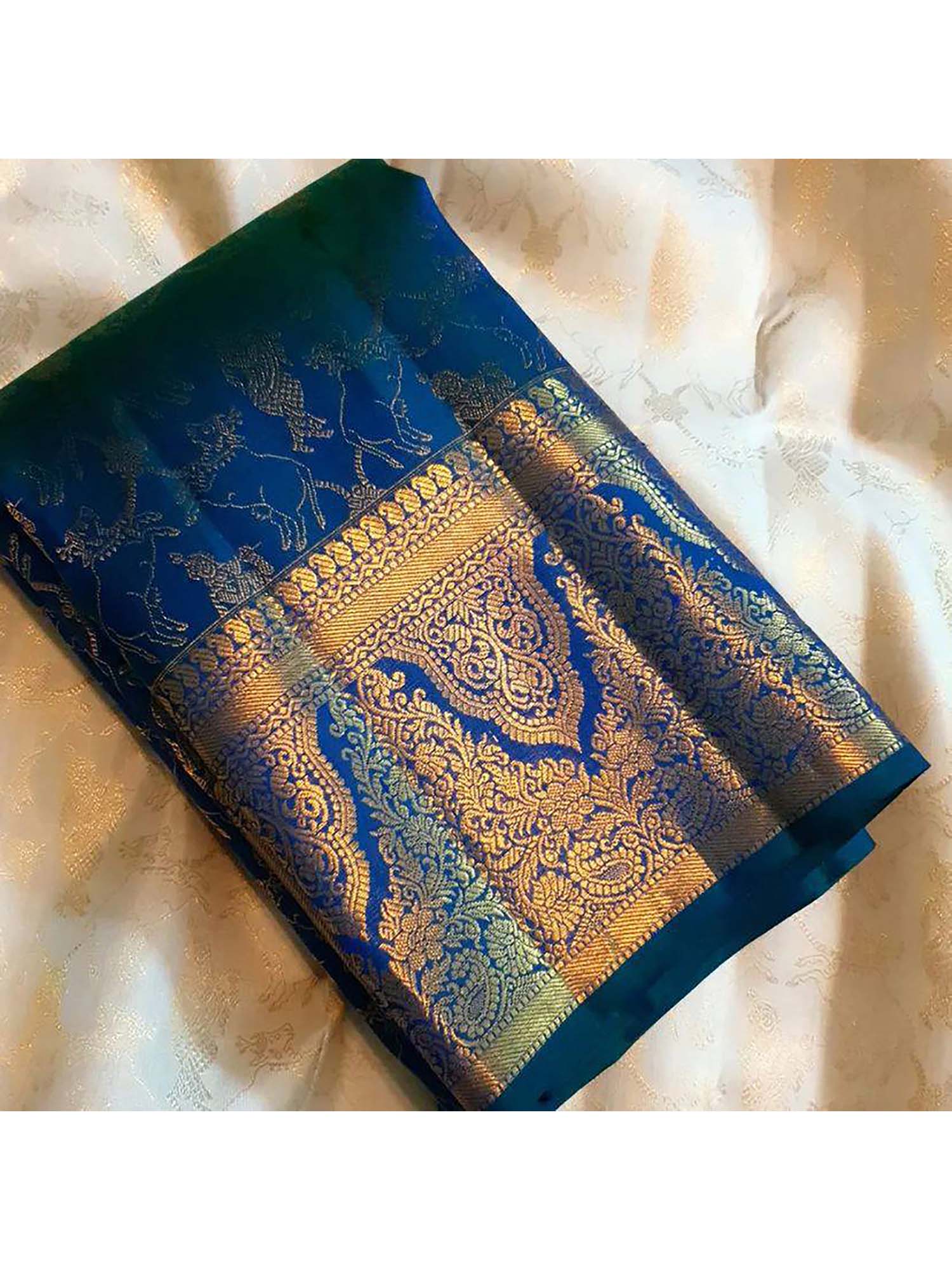 AMRUTKALA SAREES Blue Designer Banarasi Silk Kanjivaram Saree with Unstitched Blouse