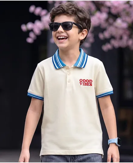 Arias Cotton Knit Polo T-Shirt with Placement Embroidery White 5-6 Years