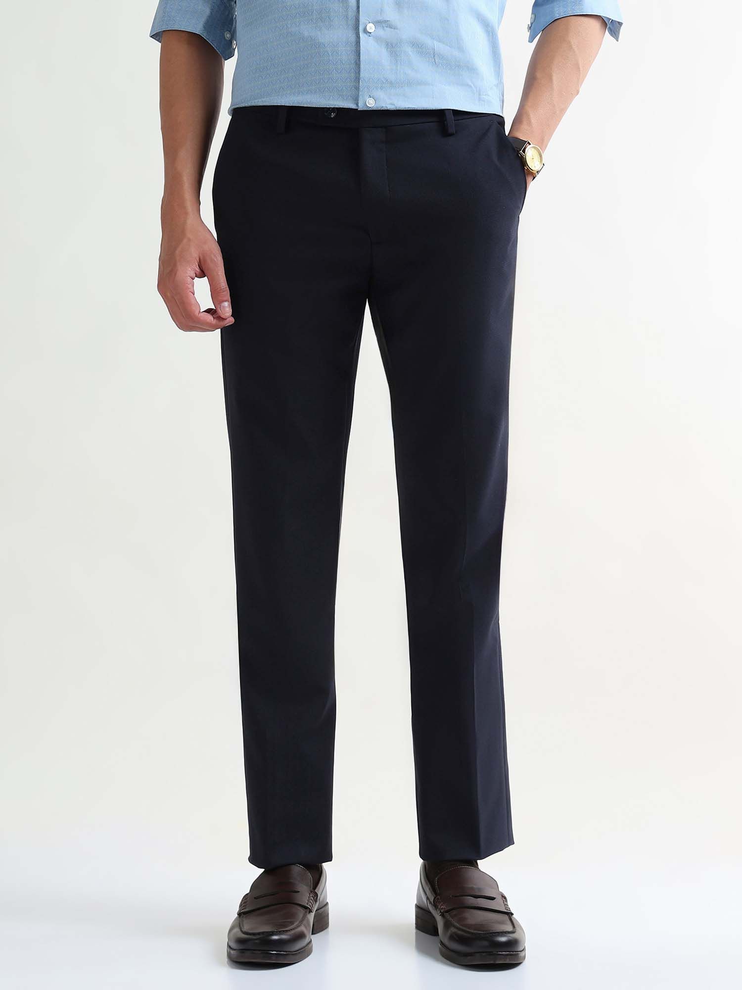 Arrow Men Blue Polyester Solid Trouser