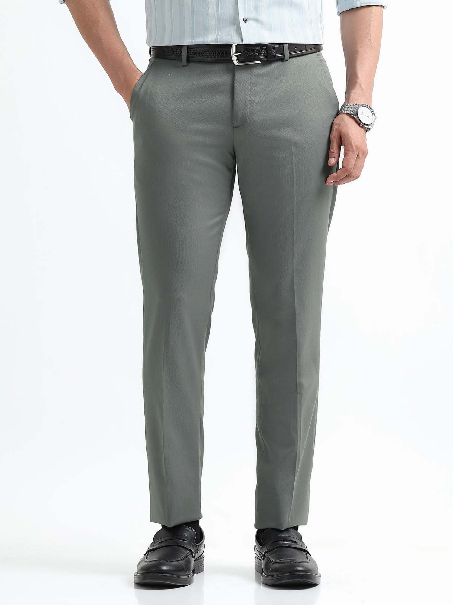 Arrow Mens Grey Mid Waist Solid Formal Trouser