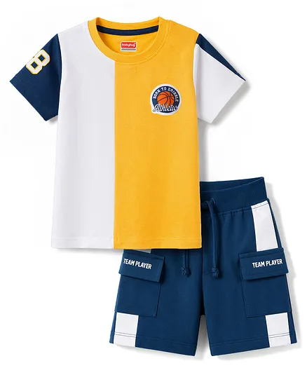 Babyhug 100% Cotton Knit Half Sleeves T-Shirt & Shorts Set With Patch - Multicolor