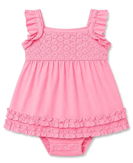 Babyhug 100% Cotton Knit Sleevless Onesie With Floral Design - Pink
