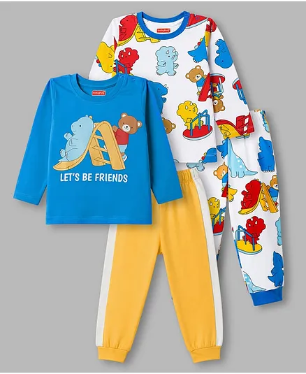 Babyhug Cotton Knit Full Sleeves  Animals Printed Co-Ords T-Shirt & Pyjama Night Suit Pack of 2 -Multicolour