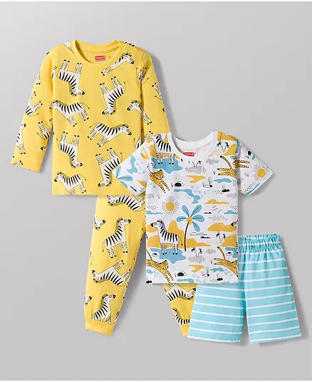 Babyhug Cotton Knit Full Sleeves Co-ord Night Suits With Animal Print Pack of 2 - Multicolor