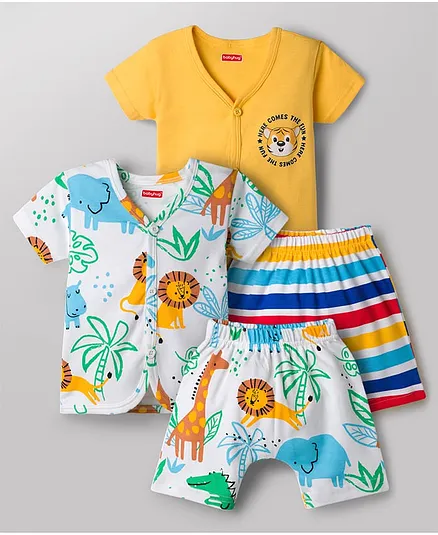 Babyhug Cotton Knit Half Sleeves Co-Ords T-Shirt & Shorts Night Suit Animal Print Pack of 2 - Multicolour