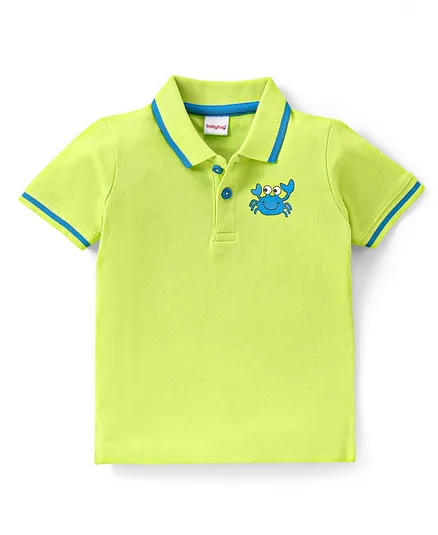 Babyhug Cotton Knit Half Sleeves Polo T-Shirt with Crab Print - Green