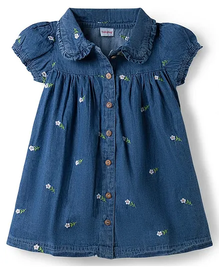 Babyhug Cotton Woven One Piece Dresses / Frocks with Peter Pan Collar and All Over Prints Navy Blue 2-3 Years