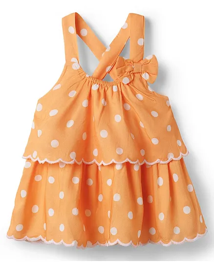 Babyhug Cotton Woven Sleeveless Top with Polka Dot Print & Bow Applique - Multicolor