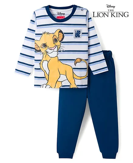 Babyhug Disney Single Jersey Knit Full Sleeves T-Shirt & Pyjama Night Suit with Lion King Graphics - Multicolor