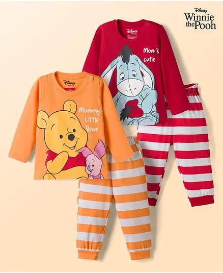Babyhug Disney Single Jersey Knit Full Sleeves T-Shirt & Pyjama Night Suit with Winnie & Friends Graphics Pack of 2 - Multicolour
