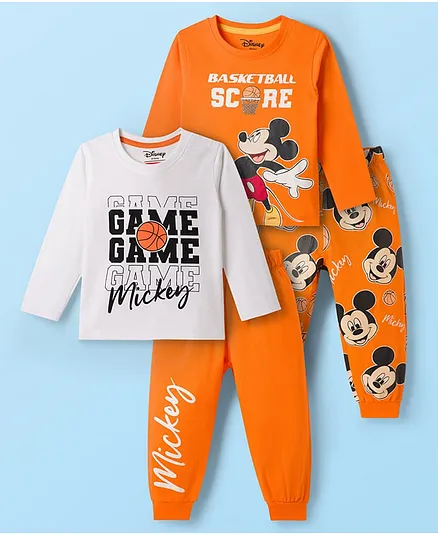 Babyhug Disney Single Jersey Knit Full Sleeves T-Shirts & Pyjamas Night Suits With Mickey Mouse Graphics Pack of 2 - Multicolor