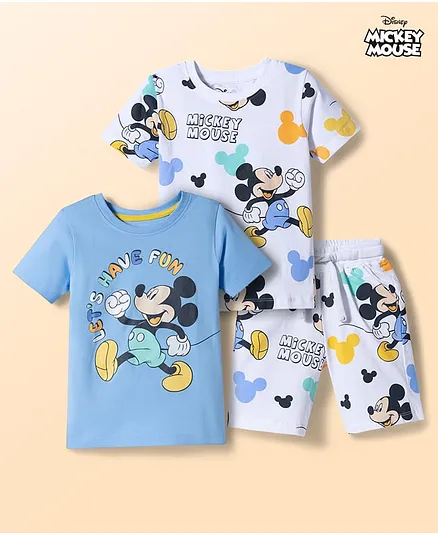 Babyhug Disney Single Jersey Knit Half Sleeves T-Shirts & Shorts Co-ord Night Suit with Mickey Mouse Graphics - Multicolor