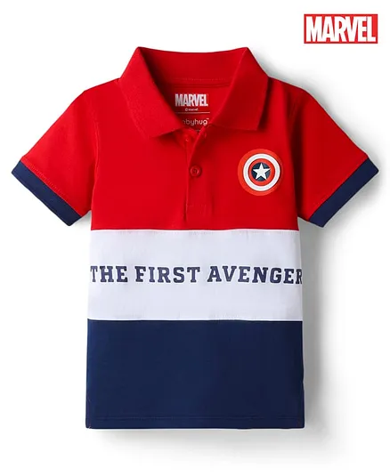 Babyhug Marvel Cotton Knit Polo T-Shirt with Avengers Graphic Half Sleeves Multi Color 2-3 Years