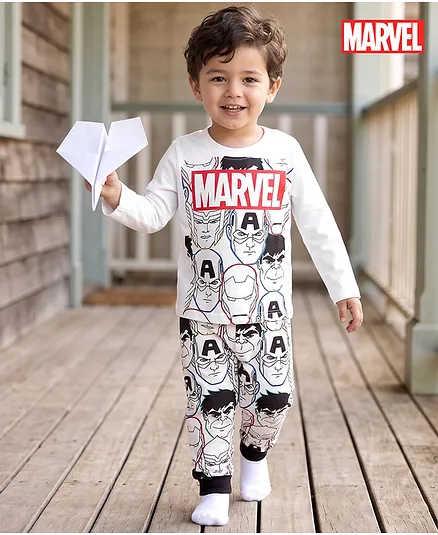 Babyhug Marvel Single Jersey Knit Full Sleeves Co-ords T-Shirt & Pajama Night Suit with Avengers Graphic - Multicolor