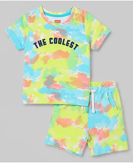 Babyhug Single Jersey Knit Half Sleeves The Coolest Printed T-Shirt & Shorts Set With Tie Dye Pattern - Multicolor