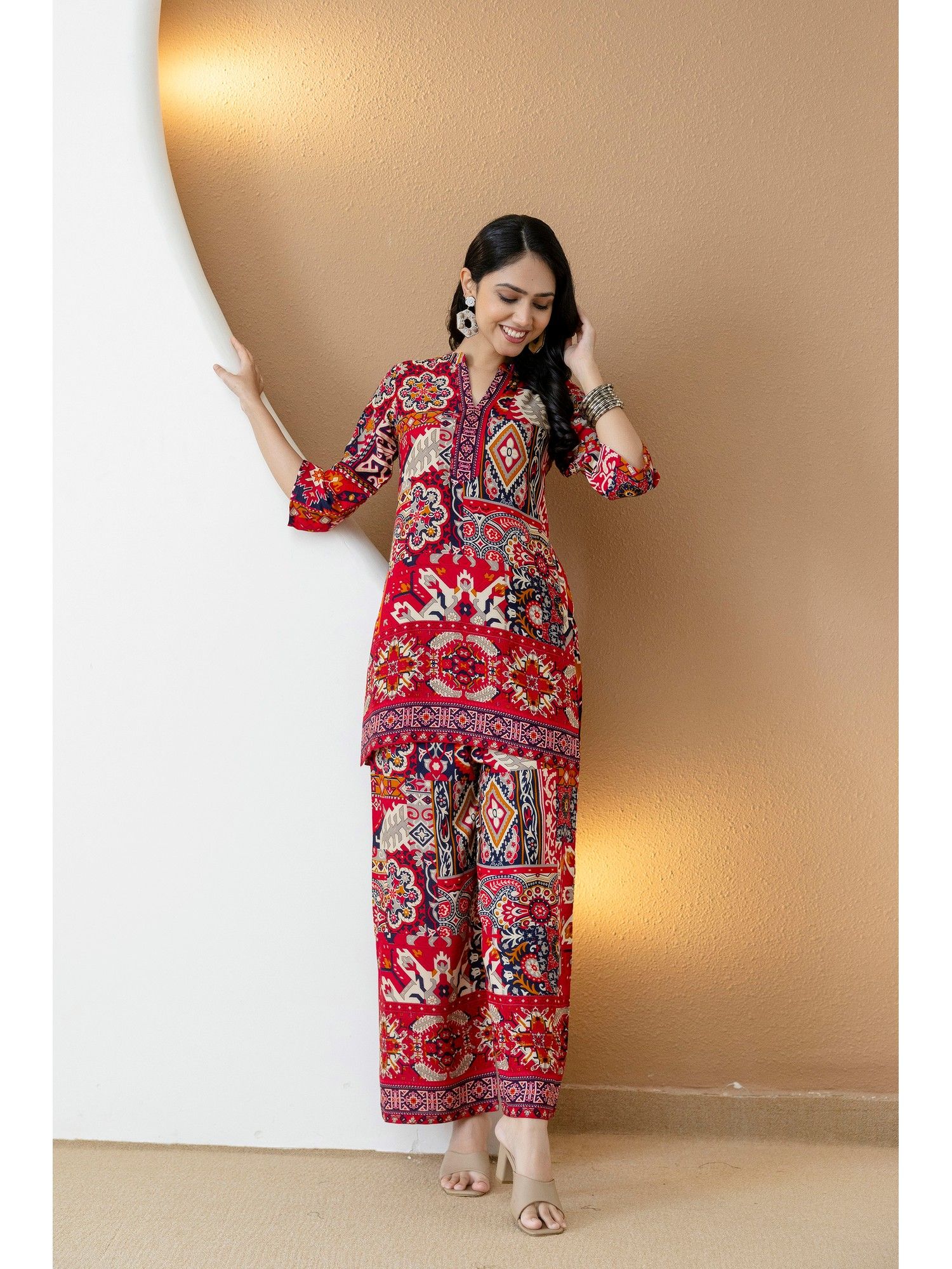 BERRYLICIOUS Women Red Geometric and Motifs Printed Co-Ord Set