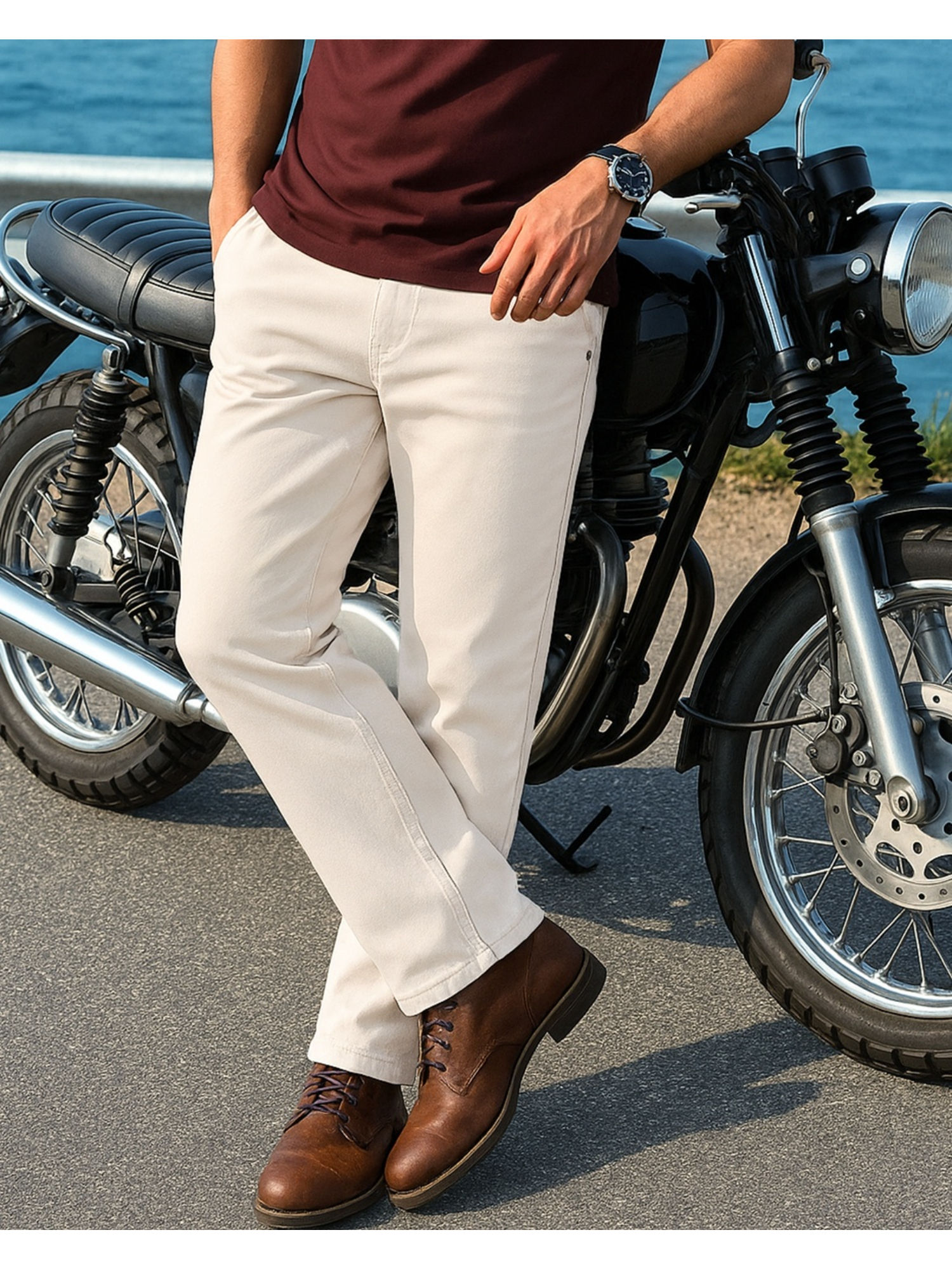 Bewakoof Men's Beige Straight Fit Jeans
