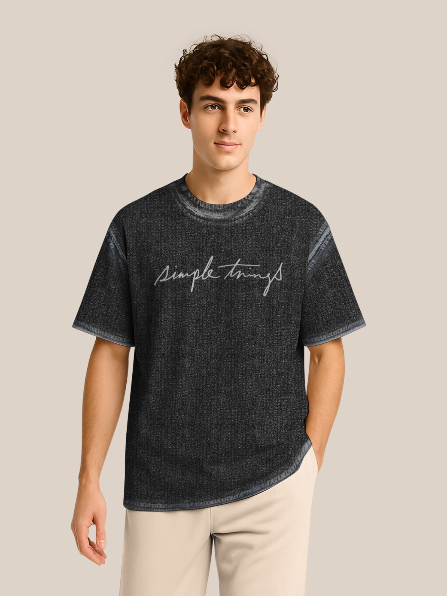 BULLMER Trendy Denim Black Half Sleeve Oversized Crew Neck T-Shirt for Men