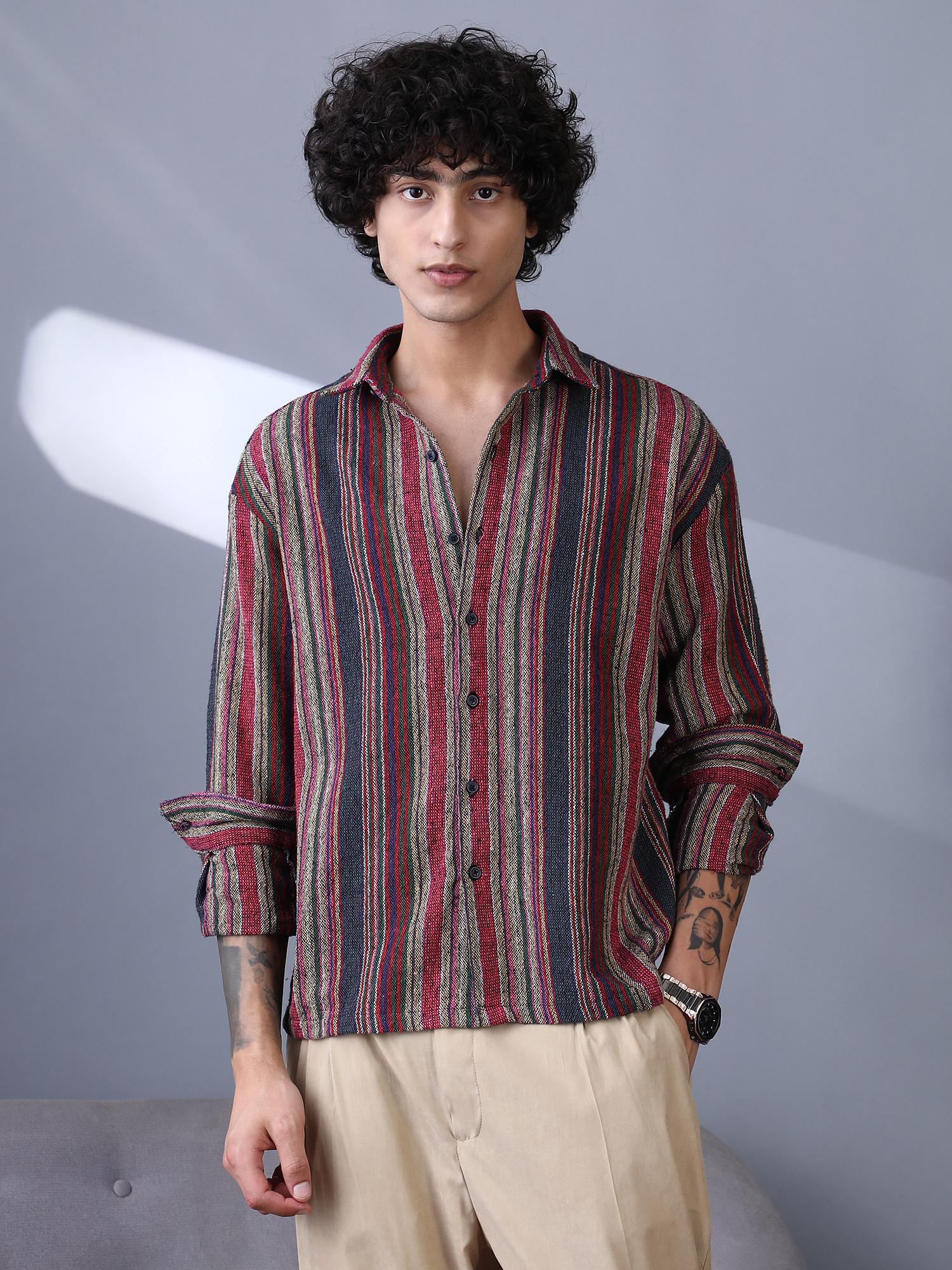 CAHOOT Men Multi Color Striped Woven Shirt