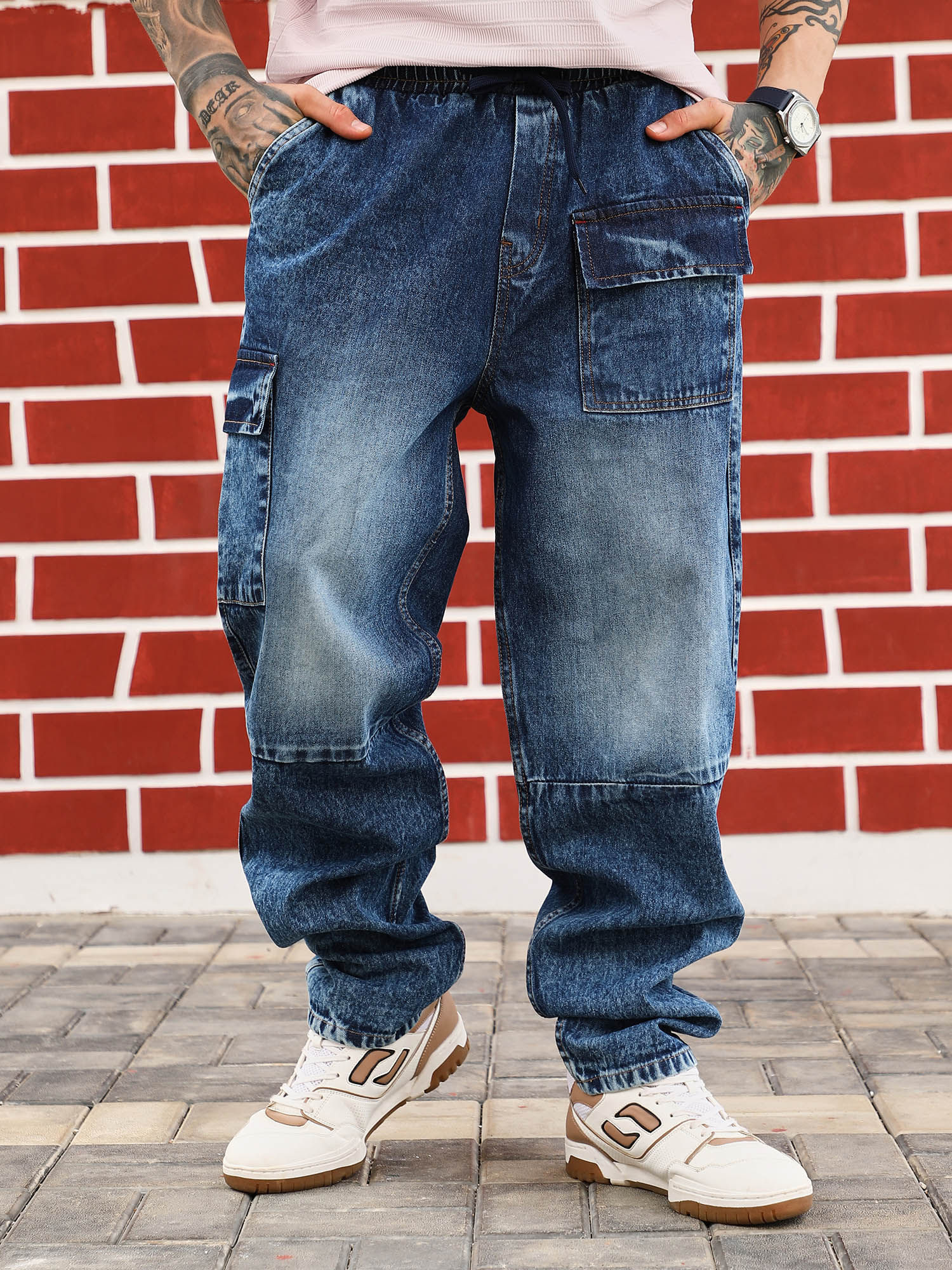 CAHOOT Men Navy Blue Panelled Denim Jeans