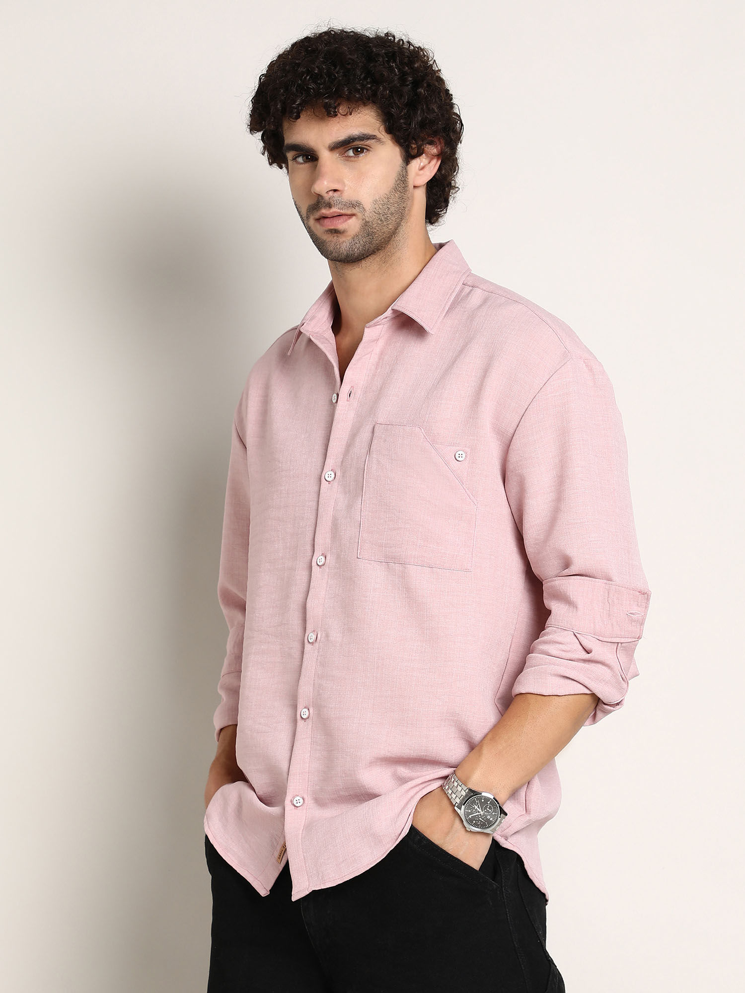 CAHOOT Men Pink Solid Casual Shirt