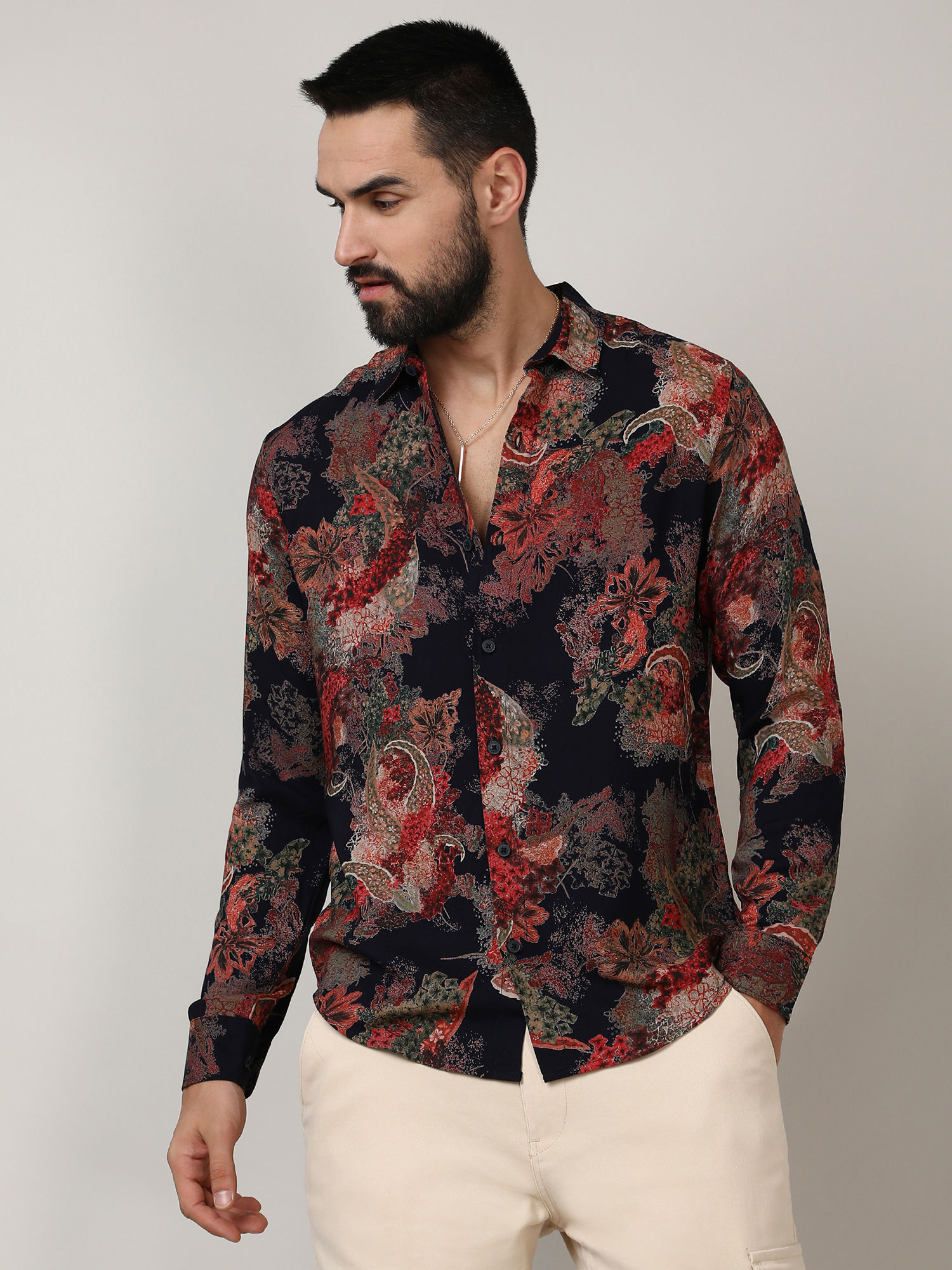 CAHOOT Mens Crimson Red & Midnight Black Paisley Flora Shirt