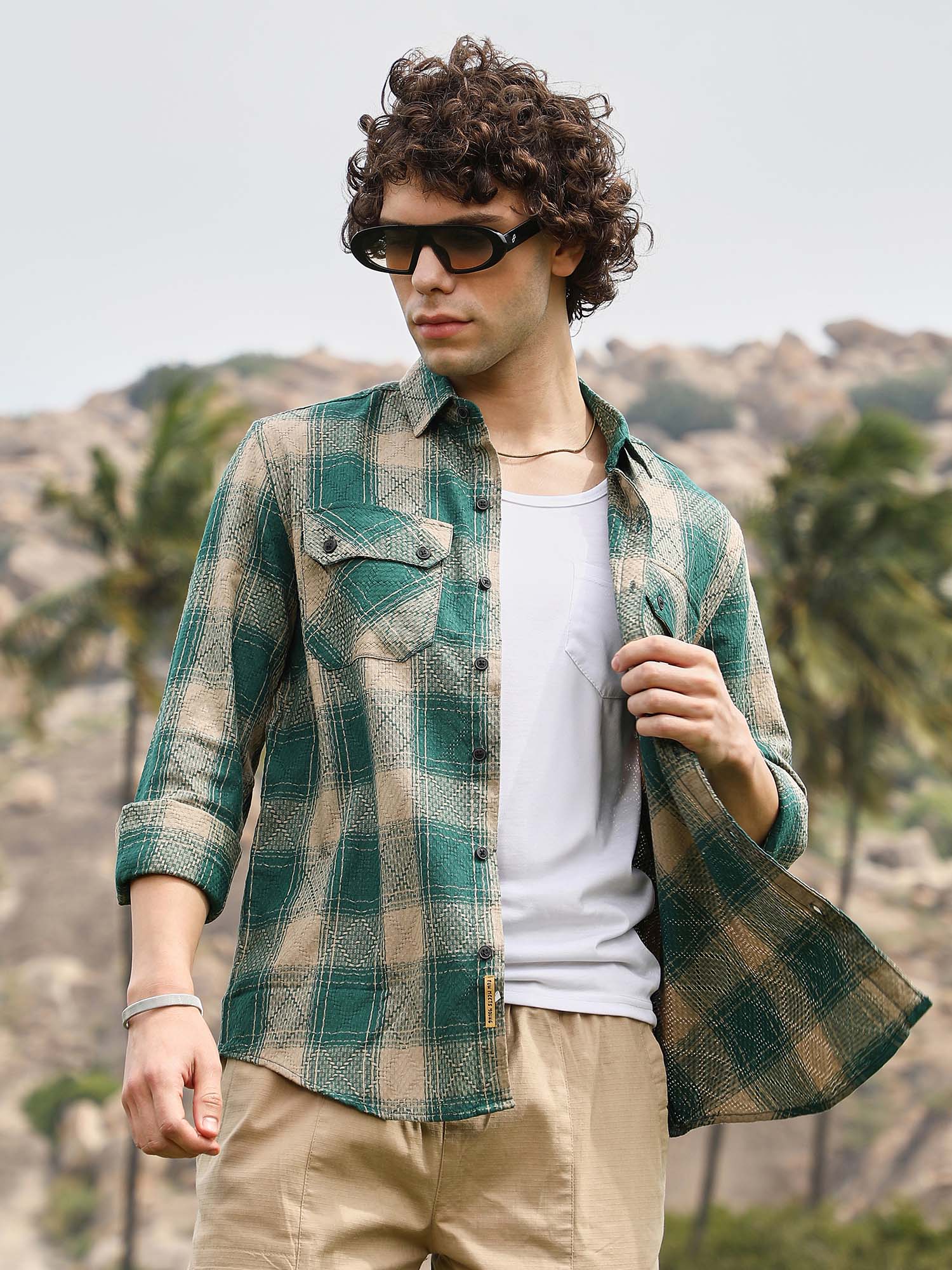 CAHOOT Mens Emerald Green Buffalo Check Utility Shirt