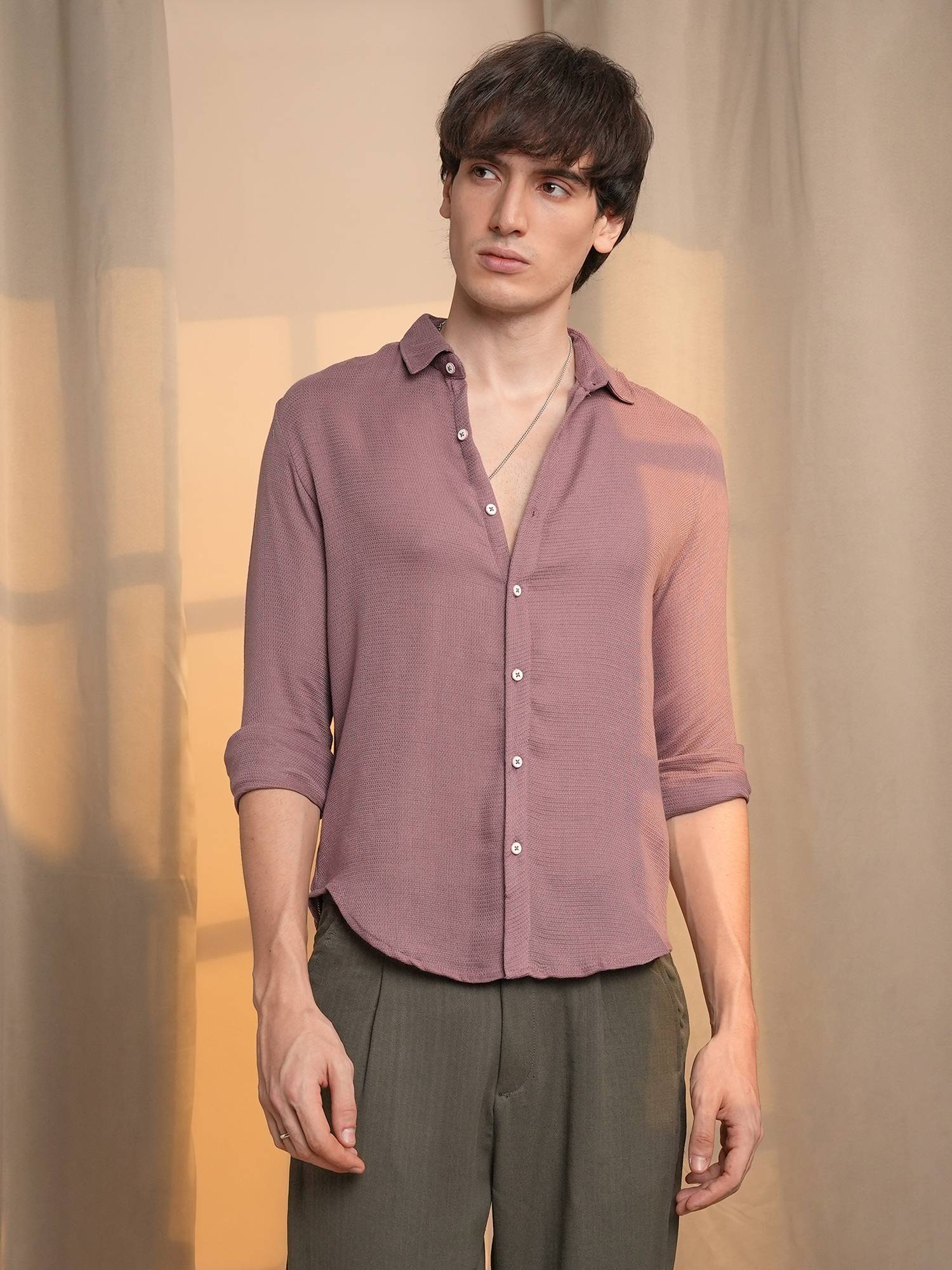 CAHOOT Men's Purple Textured Casual Shirt
