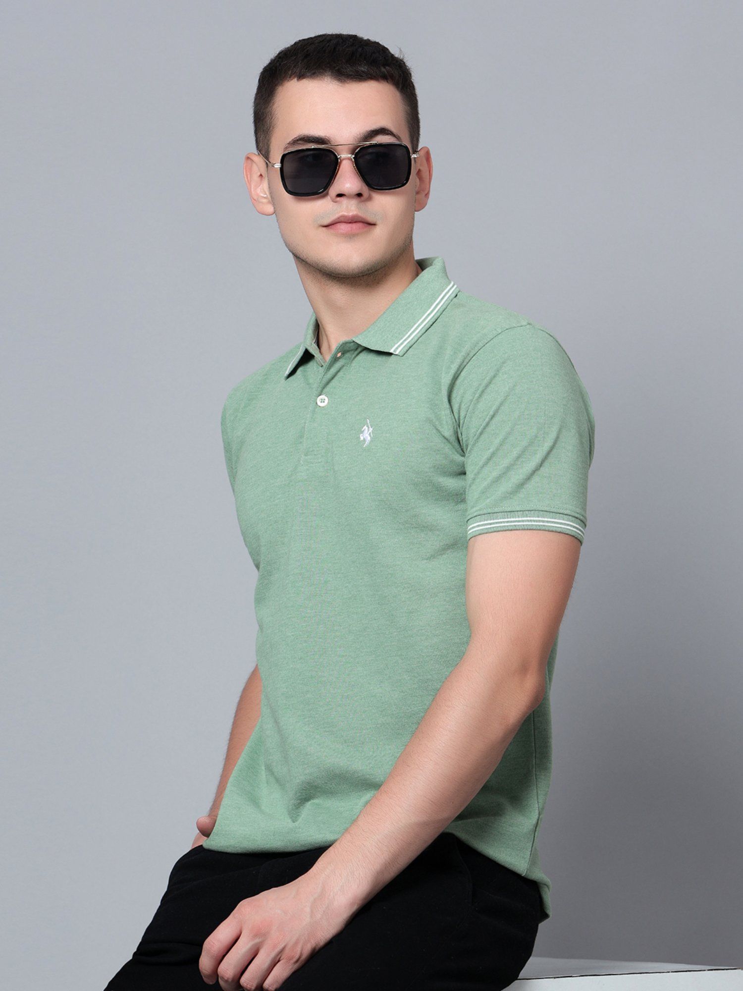 Cantabil Men Green Polo T-shirt