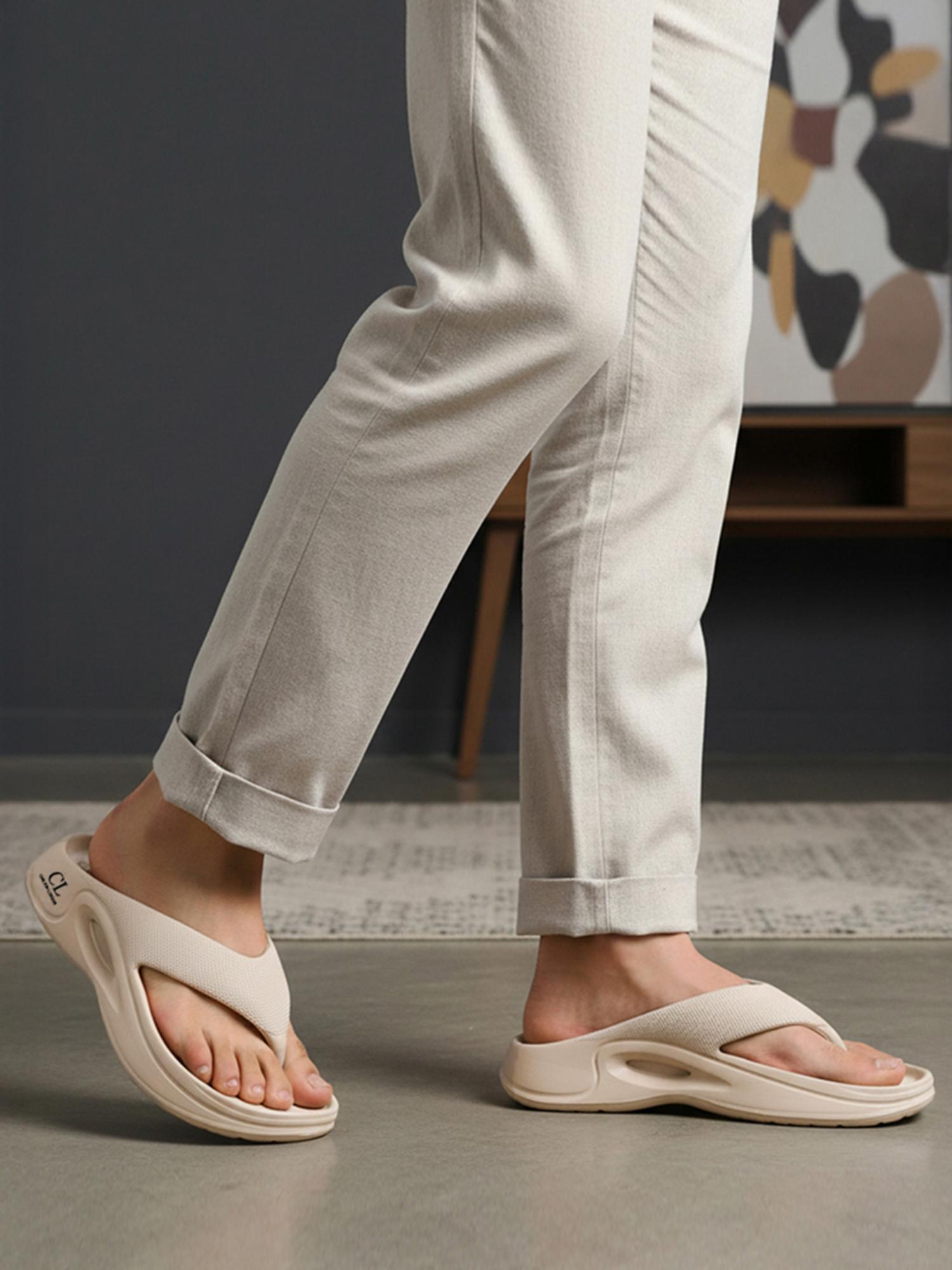 Carlton London Men Beige Comfort Cushion Thong Arch Support Flip-Flops