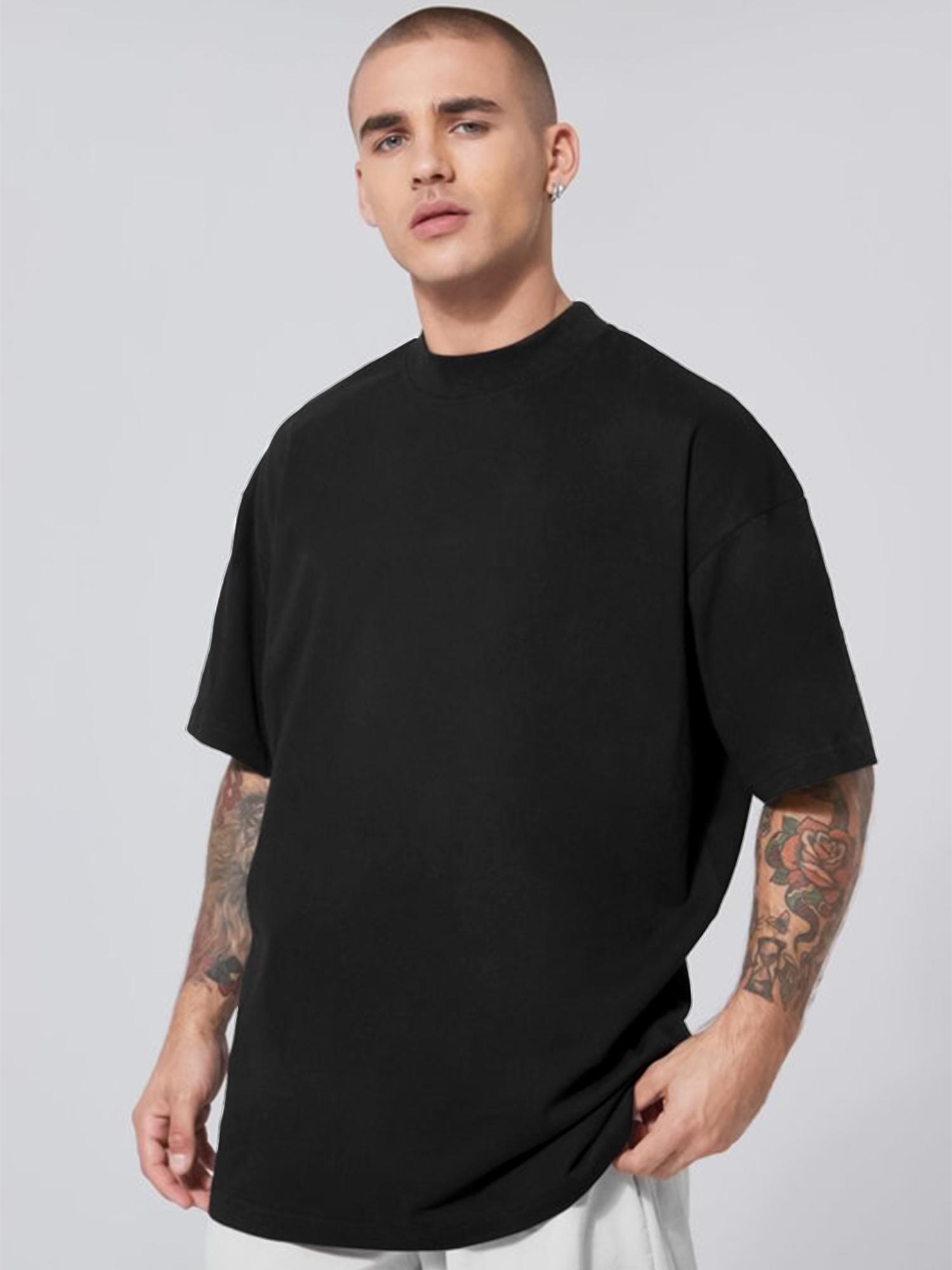 CHKOKKO Black Solid Crew Neck T-Shirt for Men