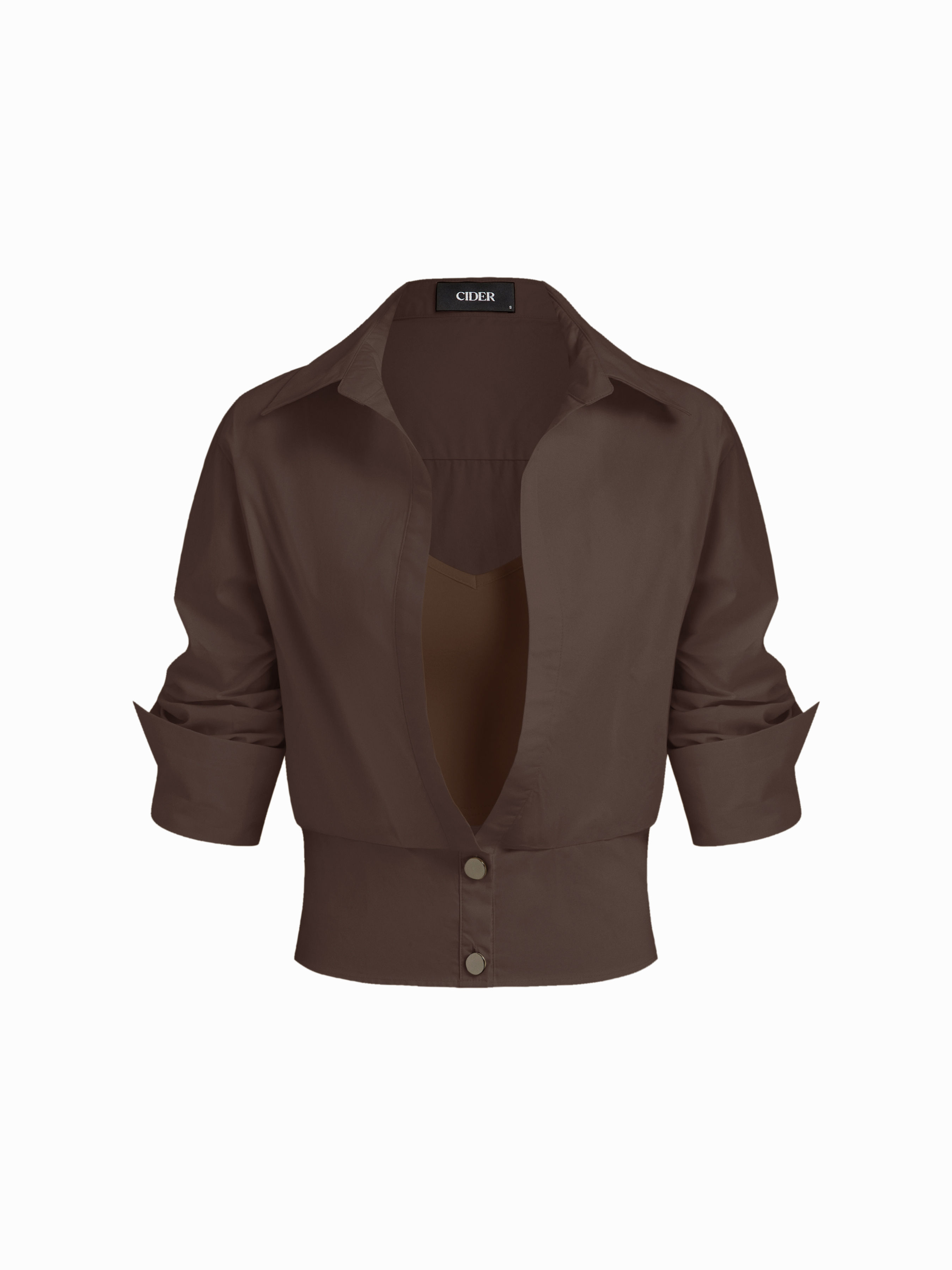 Cider Cotton Collar Mid-length Sleeve Shirt with Cami Top