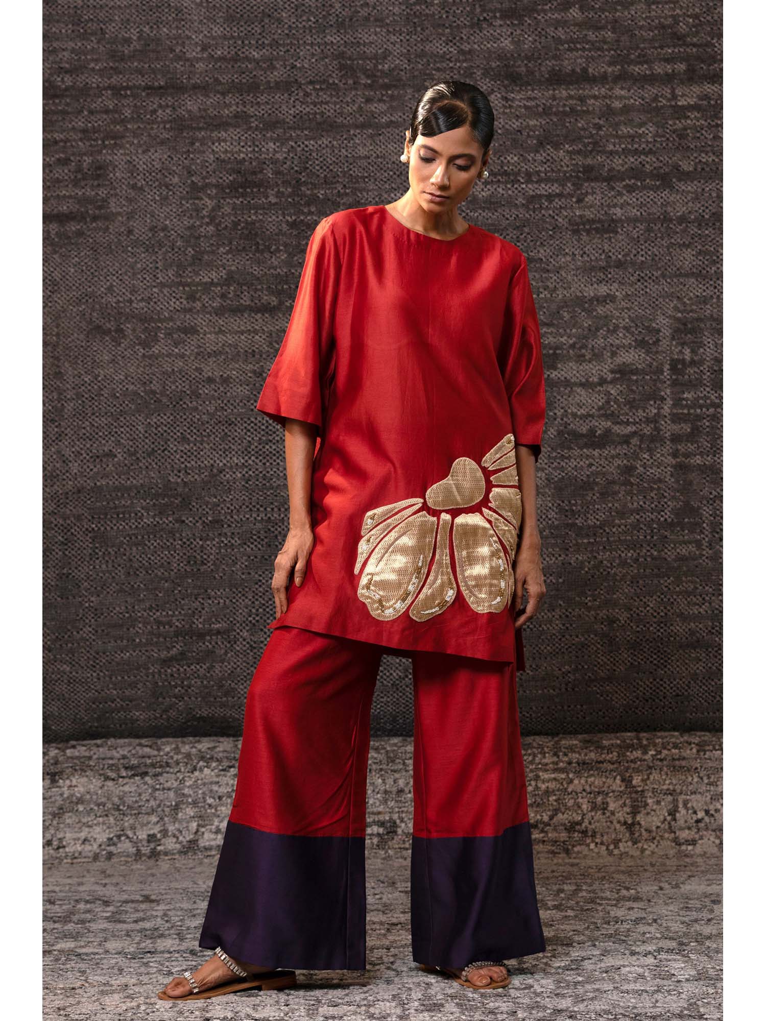 EEDA Red Flora Kurti with Palazzo