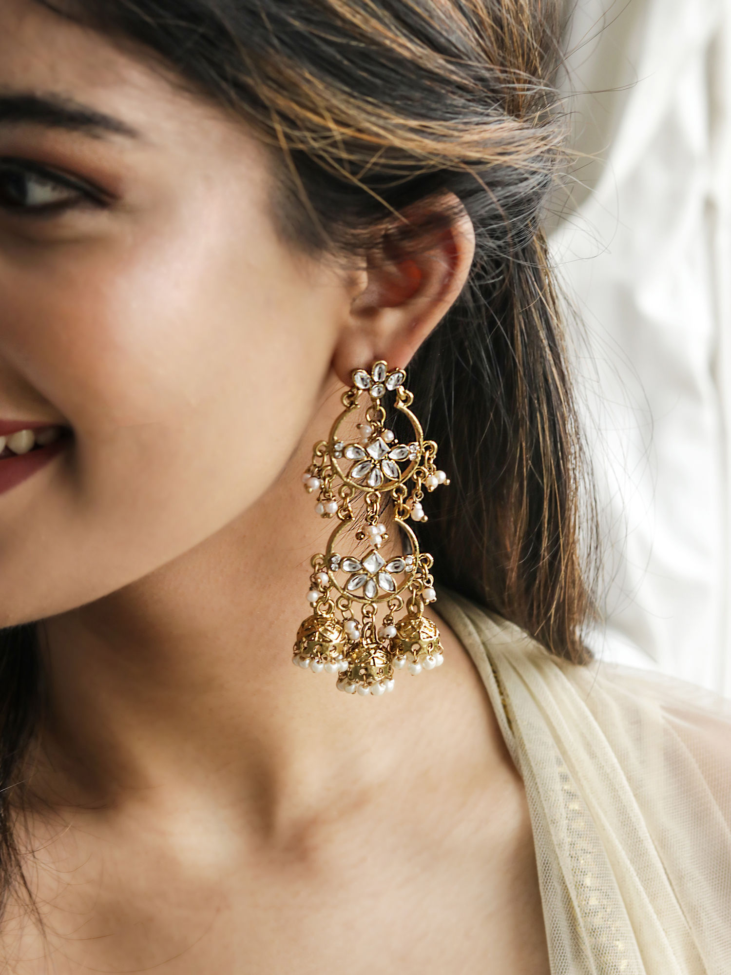 Fida Wedding Ethnic Gold Kundan Drop Earrings For Women(OSXXIPDJE15)