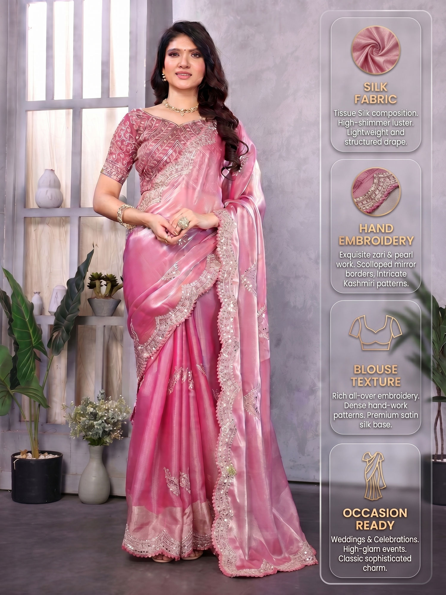 Gahan Lavender Chiffon Festive Saree with Unstitched Blouse