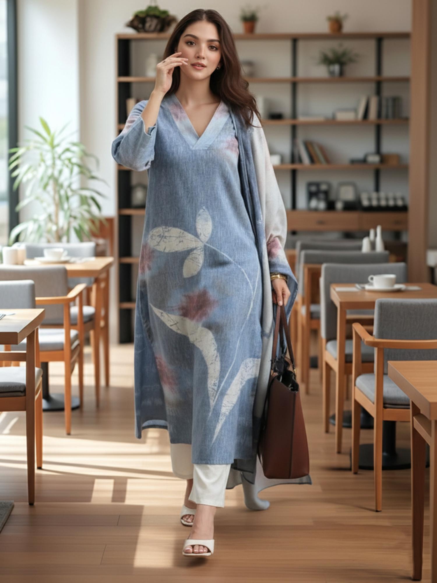 Gahan Womens Grey Cotton Blend Printed Straight Kurta with Pant & Dupatta