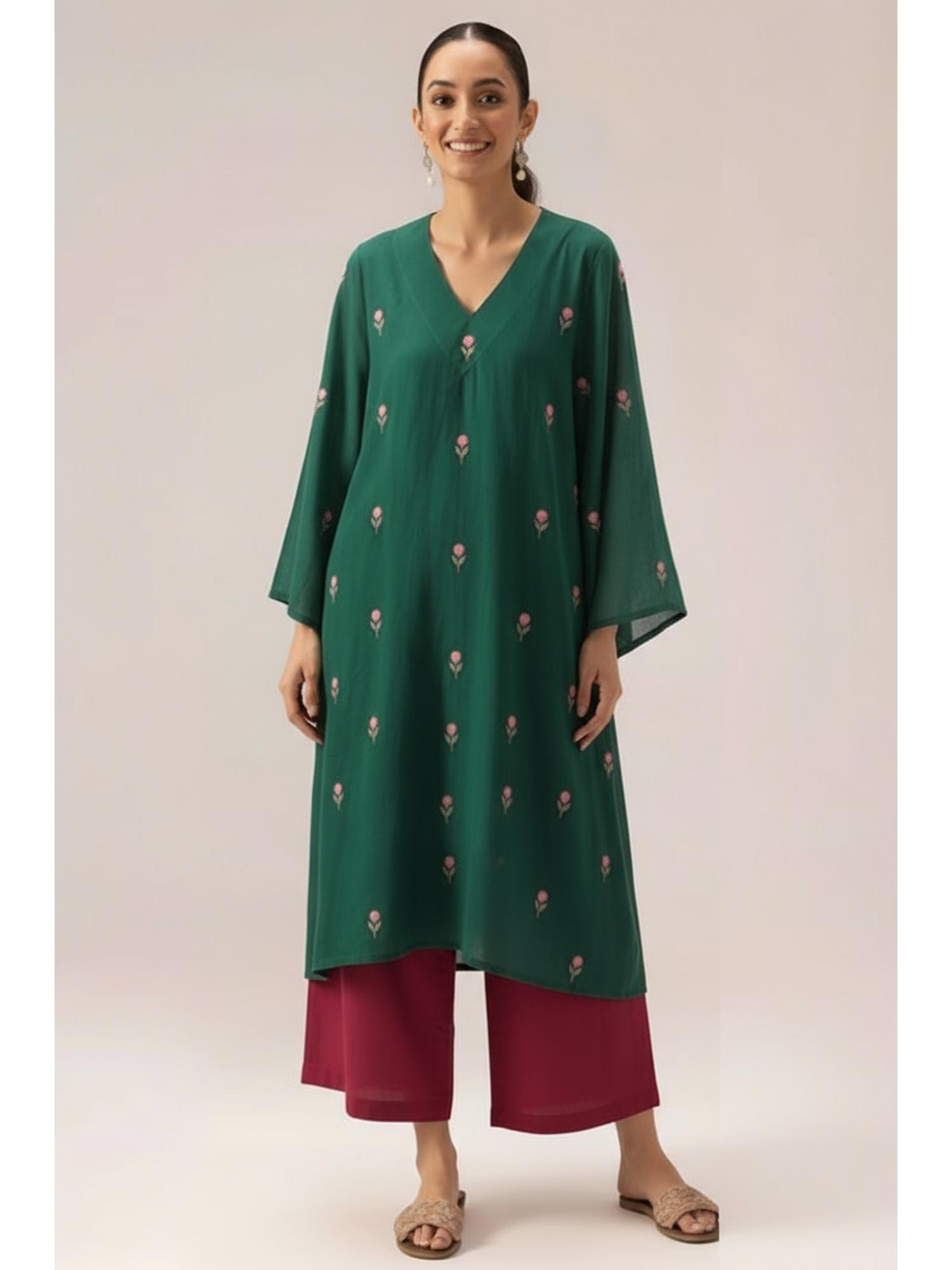 Gahan Womens Viscose Rayon Floral Kurta with Pant -Green