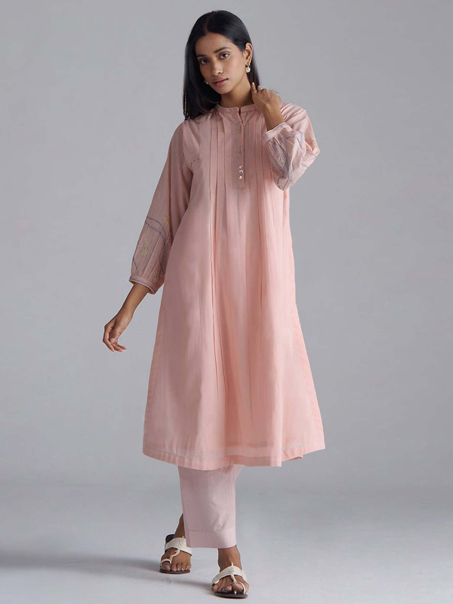 Ganga Fashions Women Baby Pink Quartz Mul-Mul A-Line Co-Ord Set