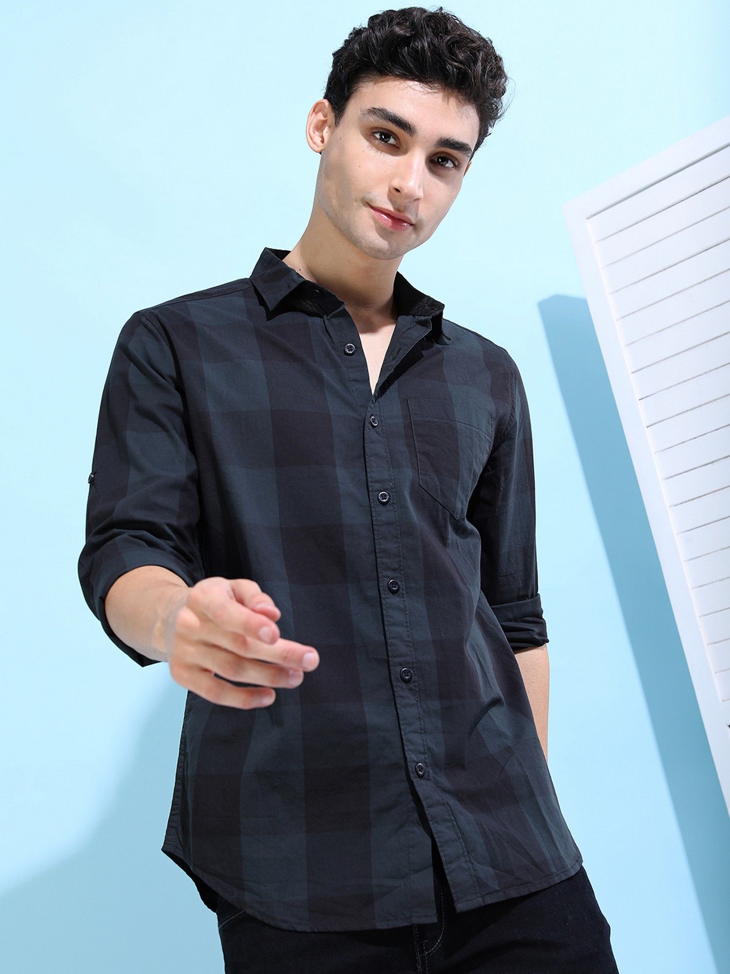 HIGHLANDER Cotton Checks Black Shirt