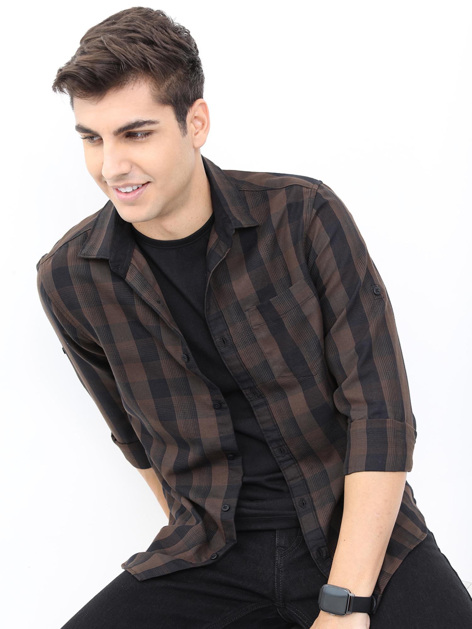HIGHLANDER Men Multi-Color Cotton Blend Checks Slim Fit Shirt