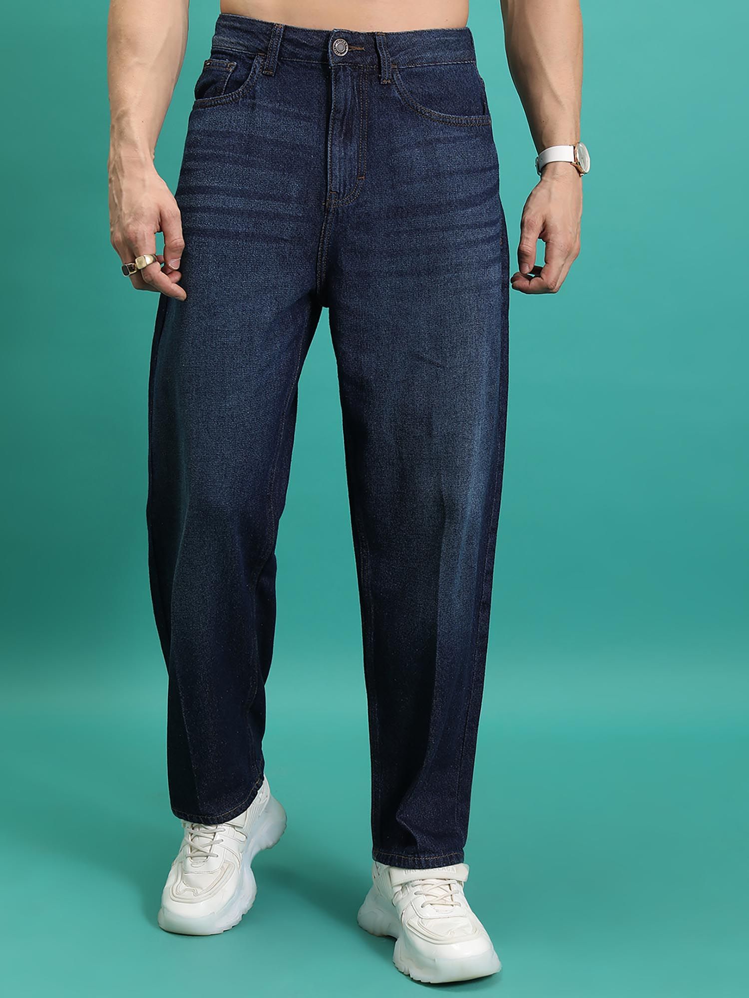 HIGHLANDER Mens Blue Relax Fit Baggy Jeans