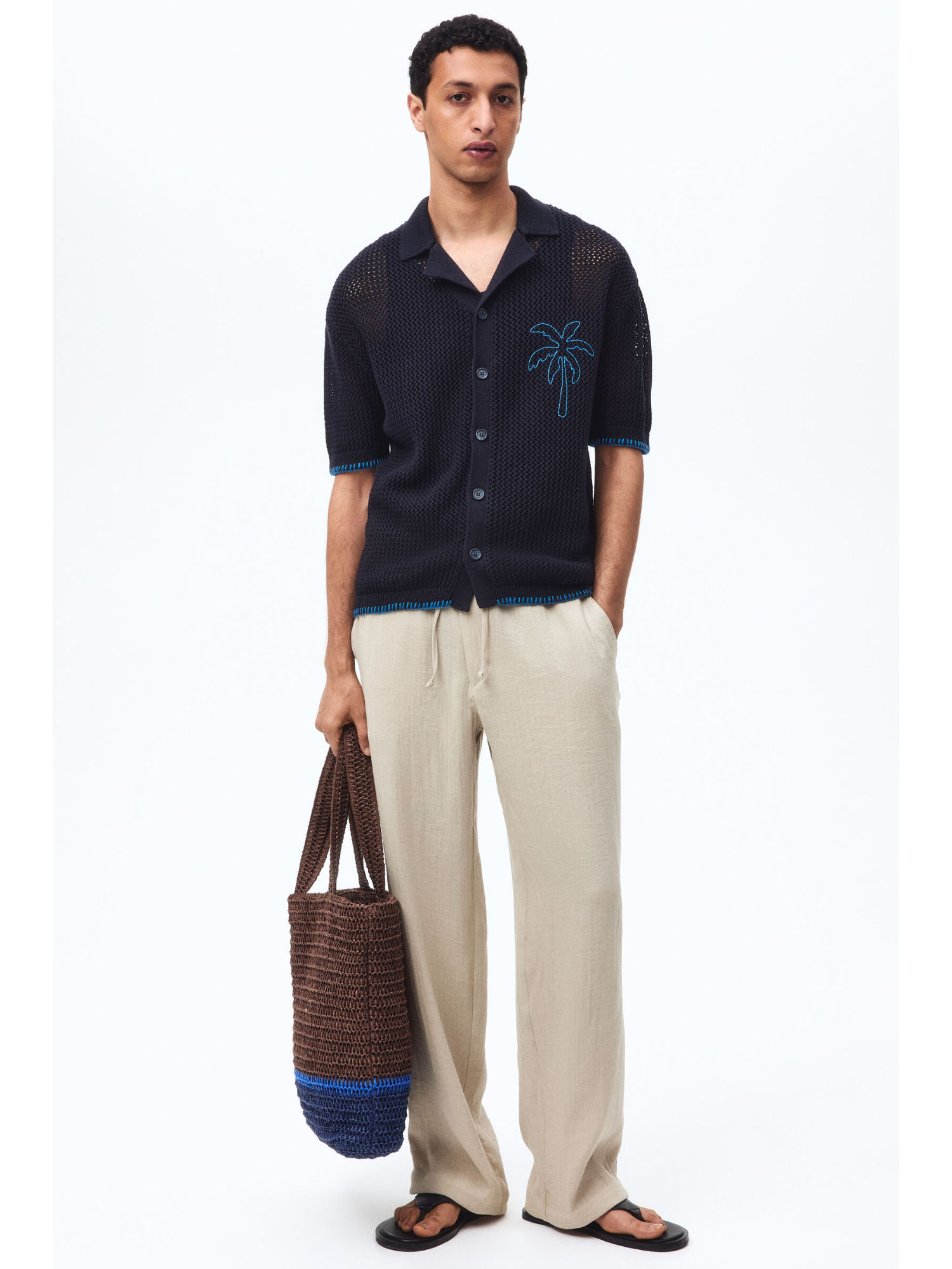 H&M Men Beige Relaxed Fit Trousers