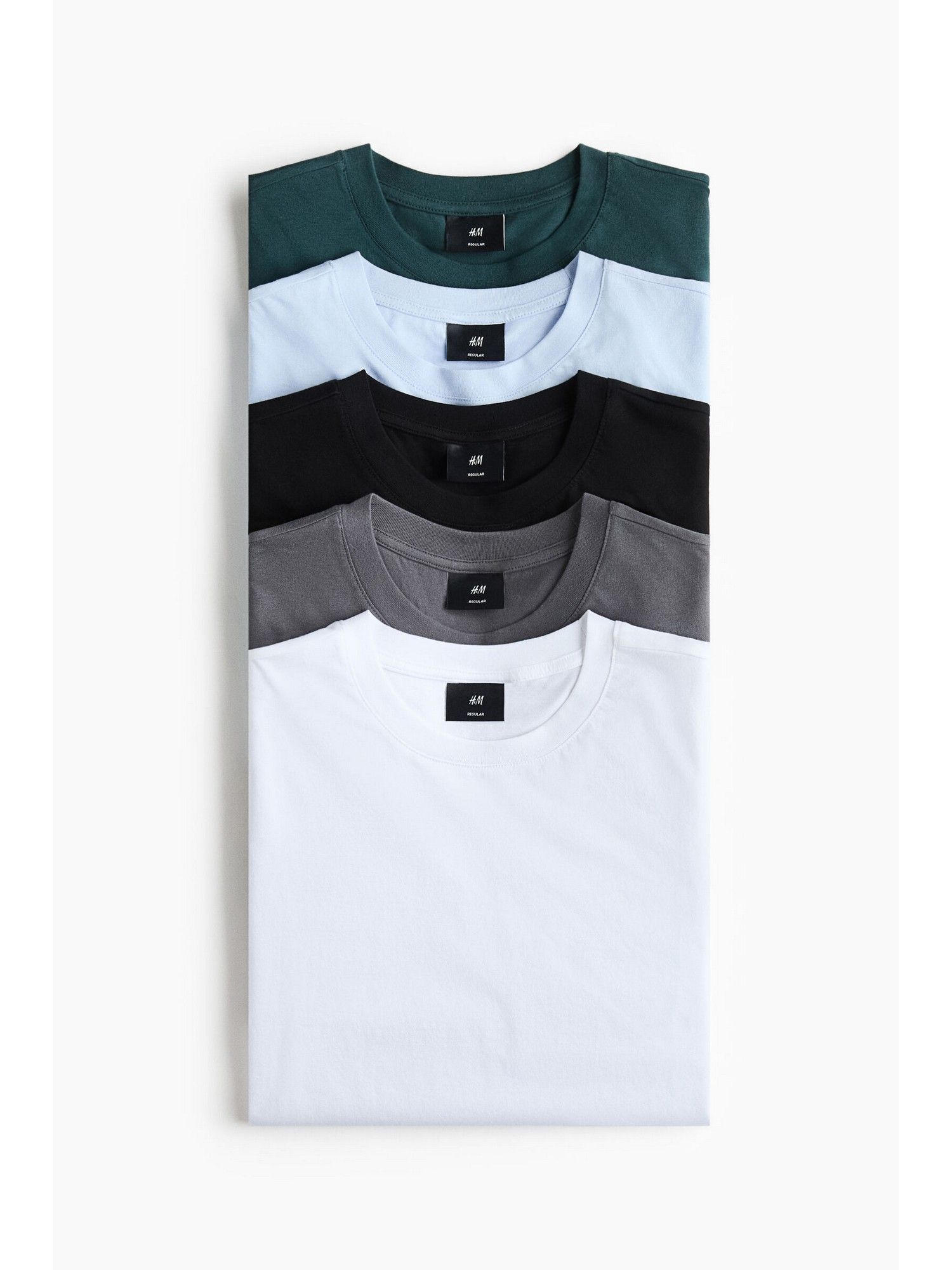 H&M Men Black 5-Pack Regular Fit T-Shirts