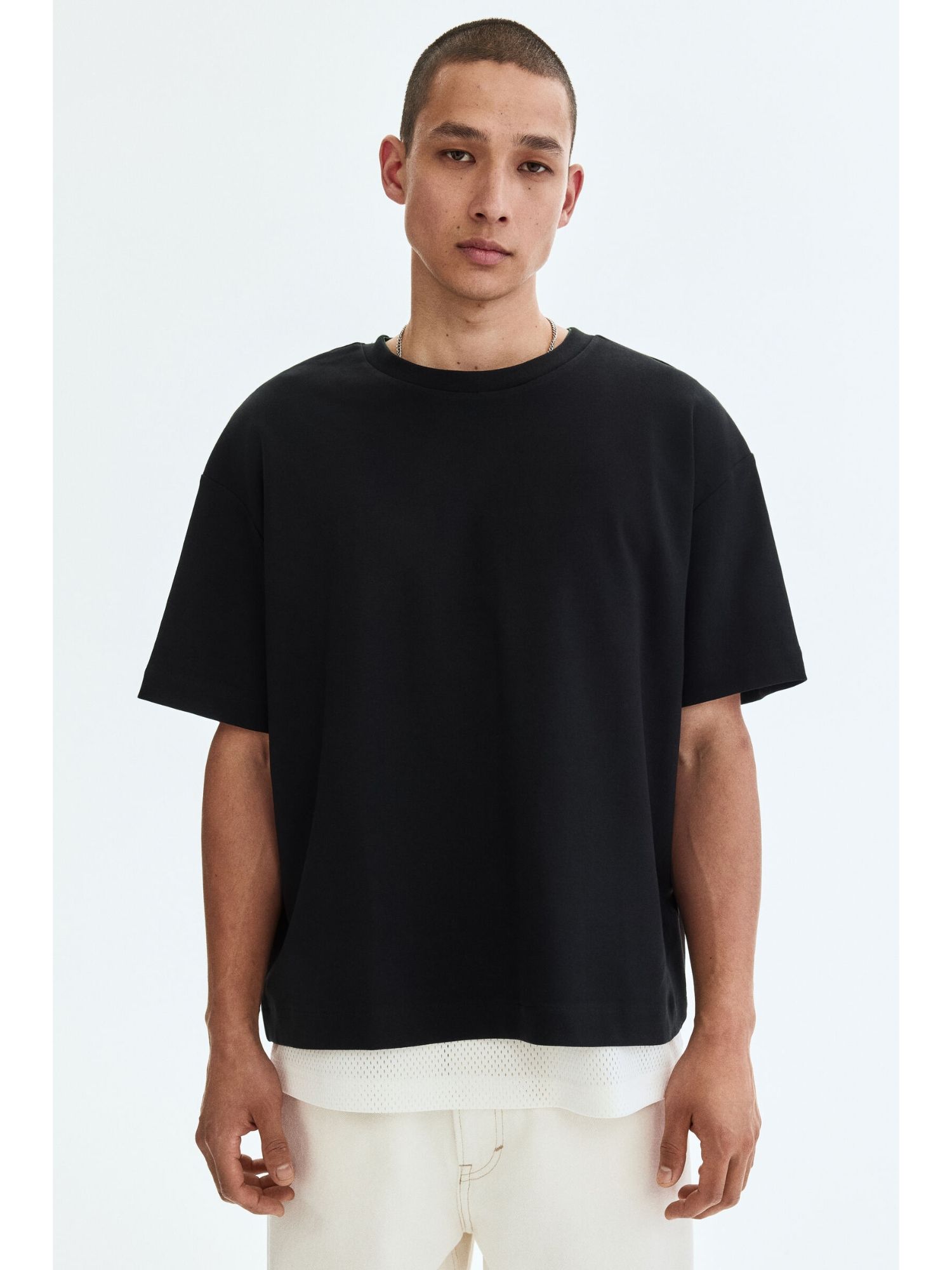 H&M Men Black Loose Fit Interlock T-Shirt