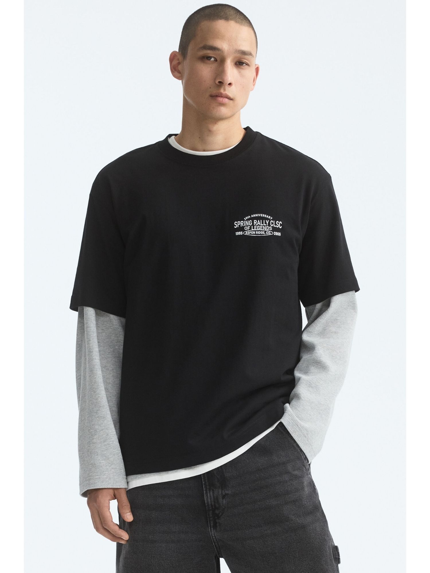 H&M Men Black Loose Fit Printed T-Shirt