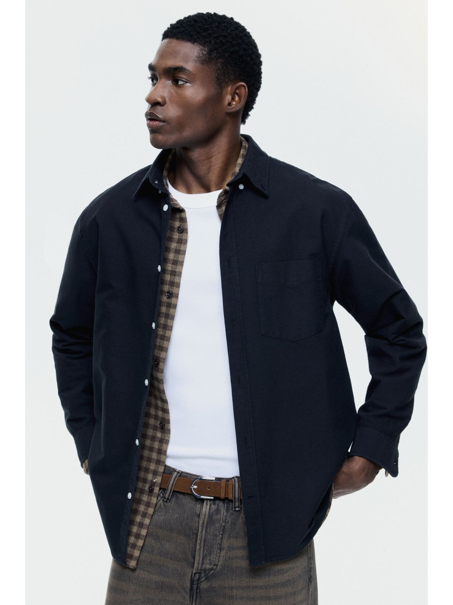 H&M Men Black Regular Fit Oxford Shirt