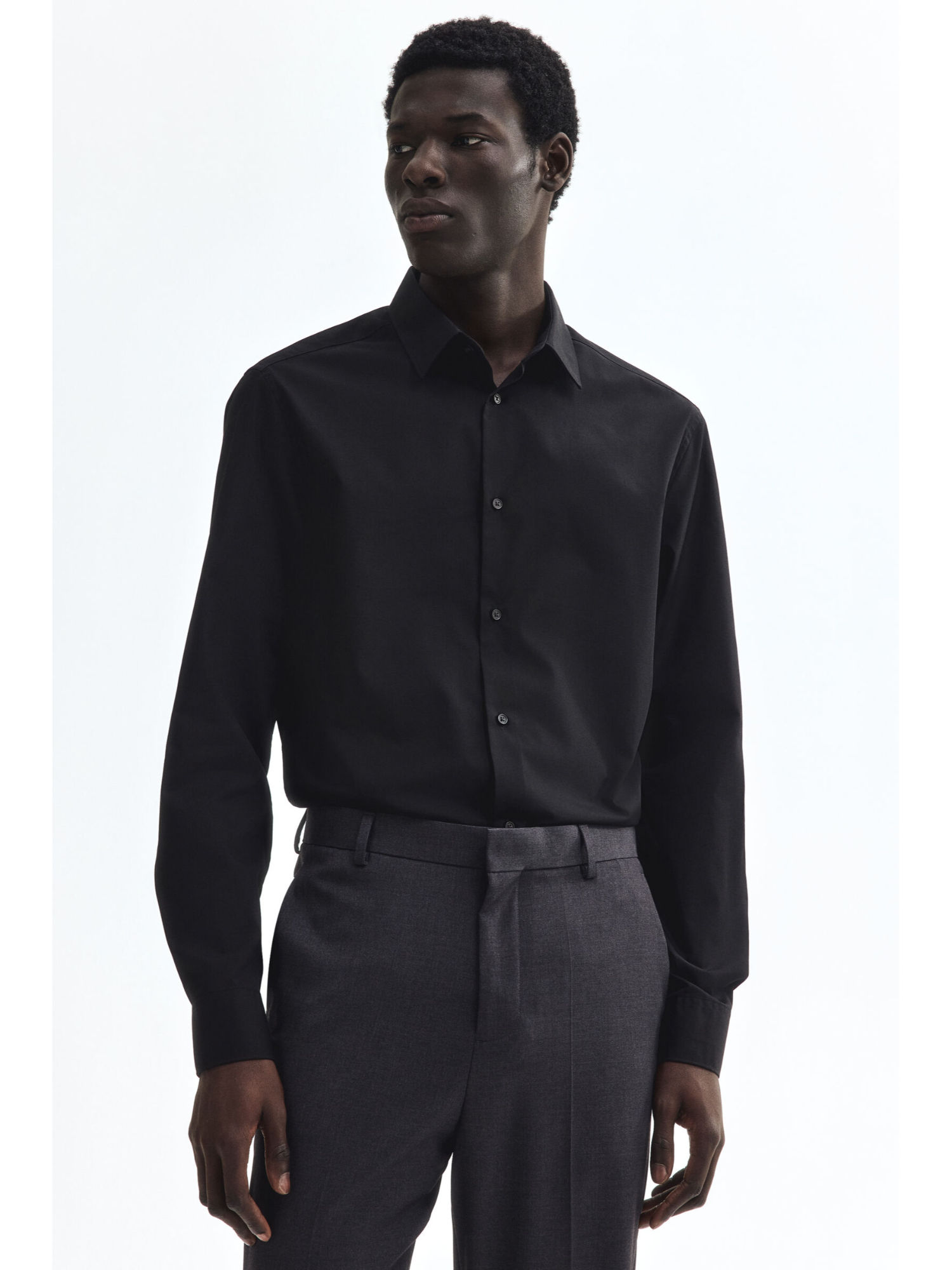 H&M Men Black Slim Fit Easy-Iron Shirt