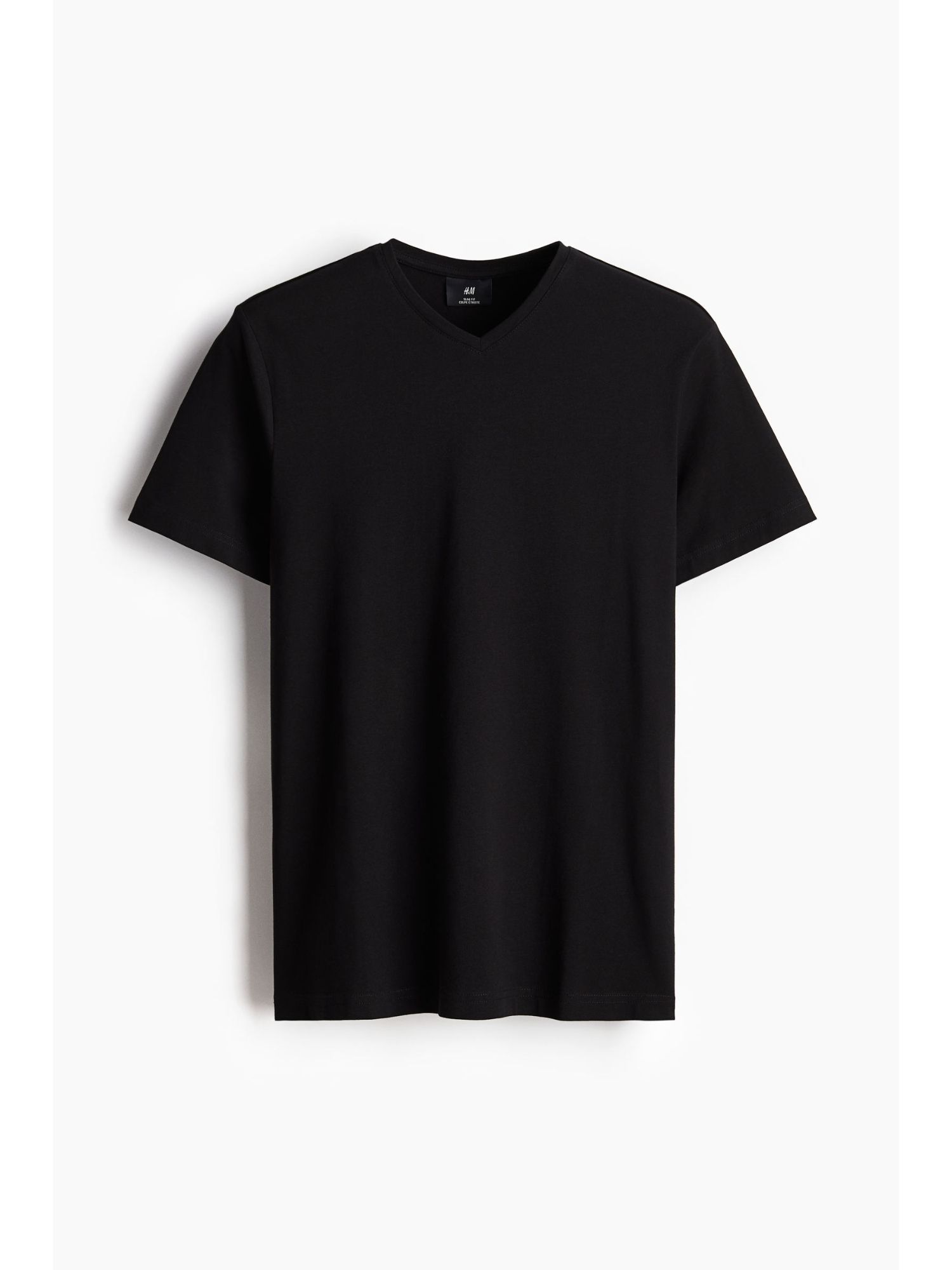 H&M Men Black Slim Fit V-Neck T-Shirt