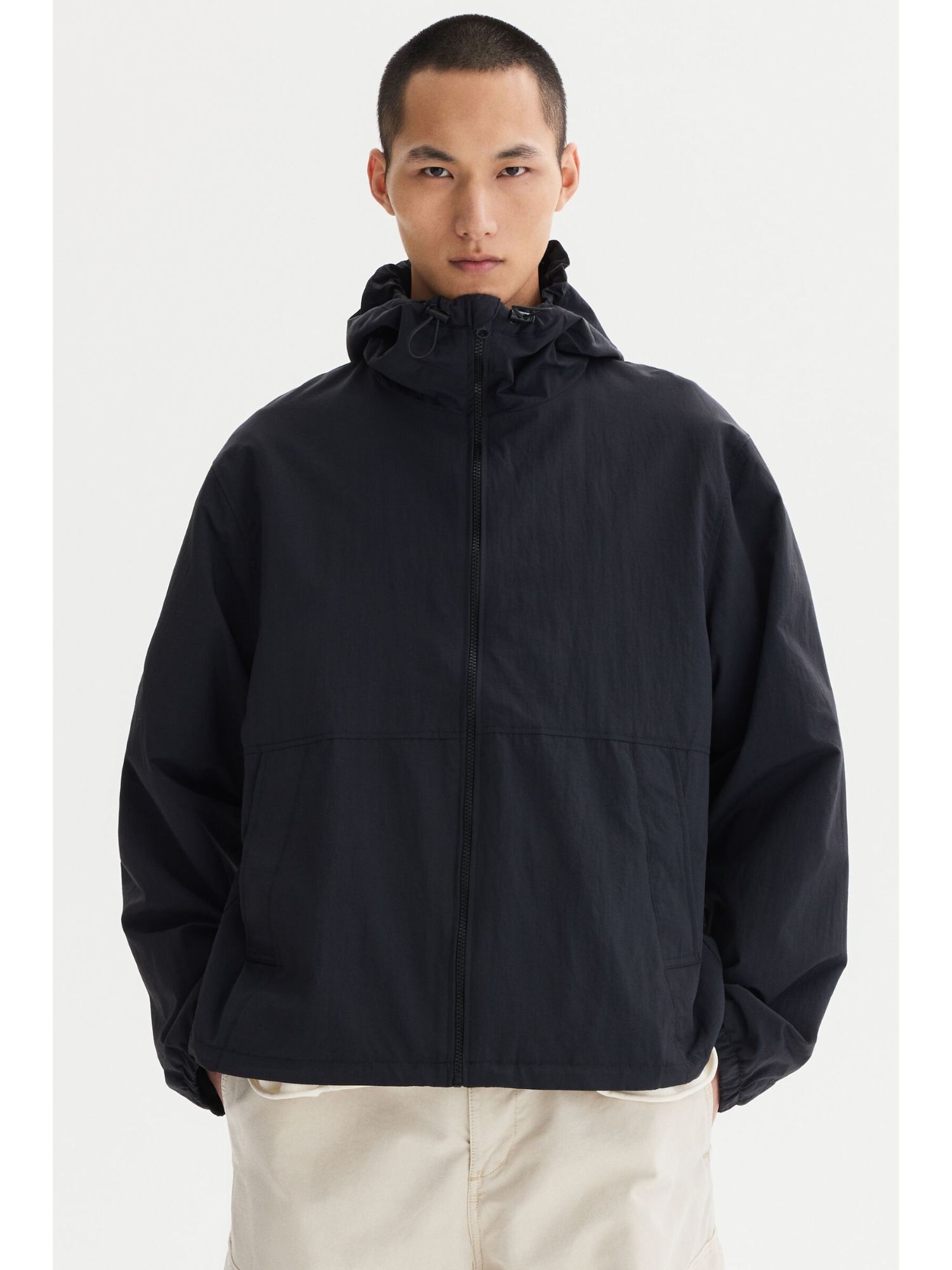 H&M Men Black Water-Repellent Nylon Windbreaker